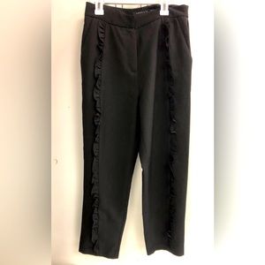 ANGELEYE LONDON BLACK CROPPED RUFFLED TRIM CREPE SLASH POCKETS PANTS IN SIZE 6